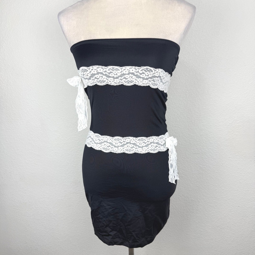 NWT Bella Vie Charlotte Black Strapless Lace Bow Bodycon Mini Dress Size Medium - Picture 2 of 8